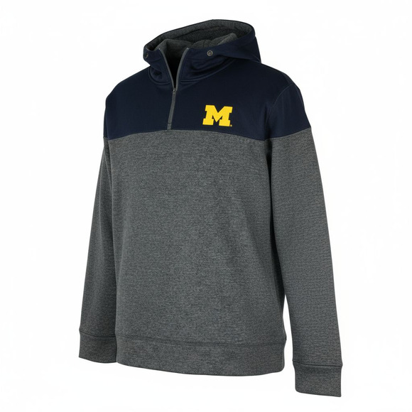 Michigan Wolverines Hoodie Mens L Gray Navy Quarter Zip Pullover NCAA Colosseum - Picture 1 of 7
